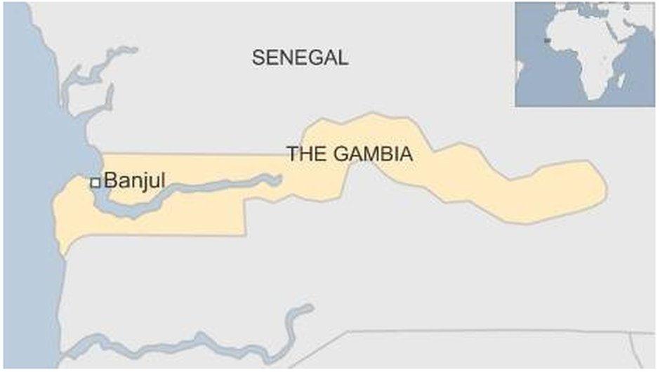 Карта Гамбии со столицей Банжул - сентябрь 2015 г.