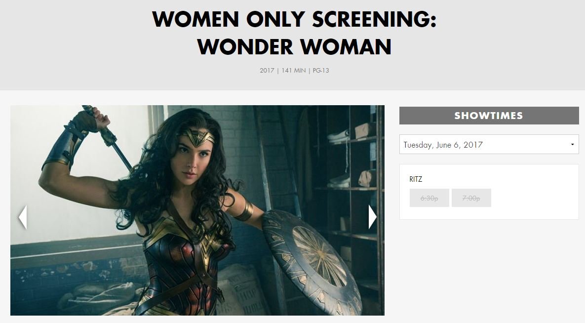 Веб-страница, рекламирующая показы только для женщин, показала, что оба фильма были проданы out