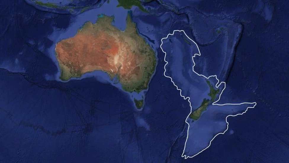 The map showing the extent of the submerged continent of Zealandia