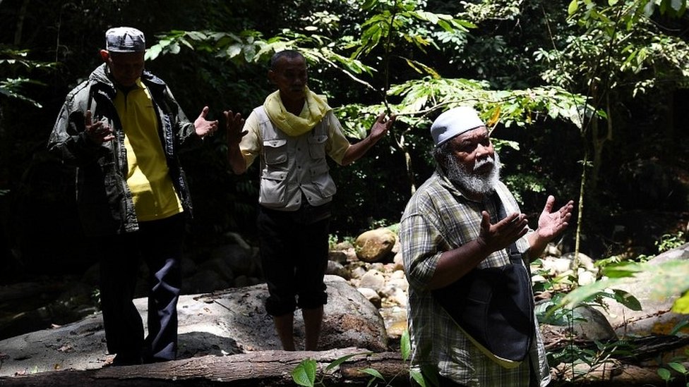 Шаманы, известные в Малайзии как бомох, молятся во время поисков