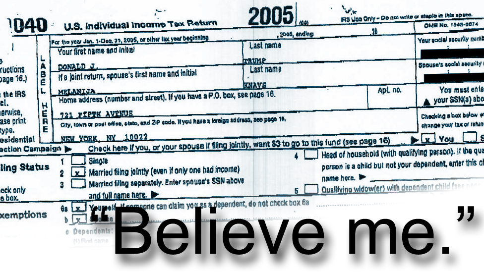 Утечка налоговой формы Трампа с 2005 года - с текстом «Поверь мне»