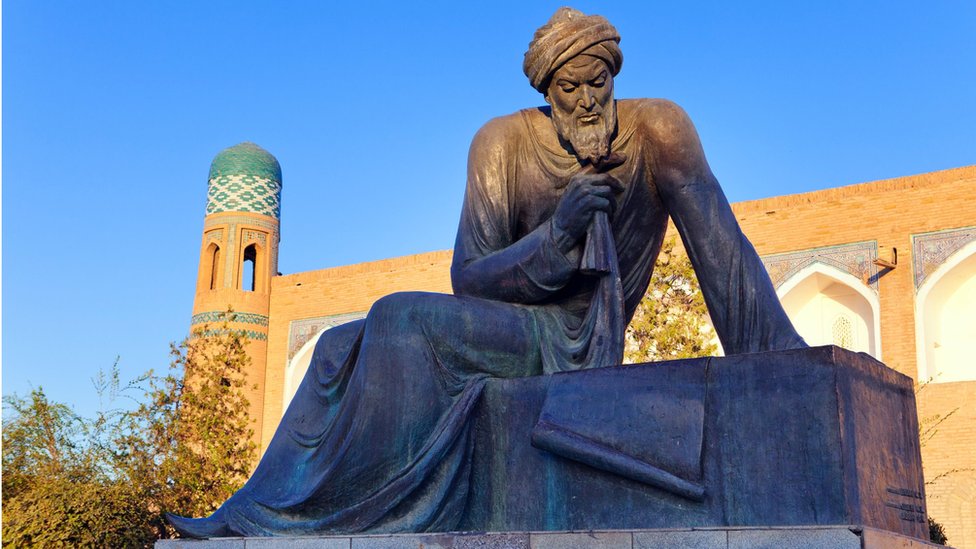 Statue of Muhammad ibn Musa al-Khwarizmi (ca 780-850), Persian mathematician ,in Khiva, Uzbekistan.