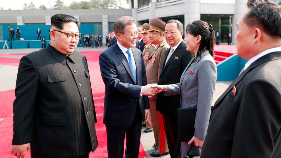 Kim Jong-un, Moon Jae-in and Kim Yo-jong