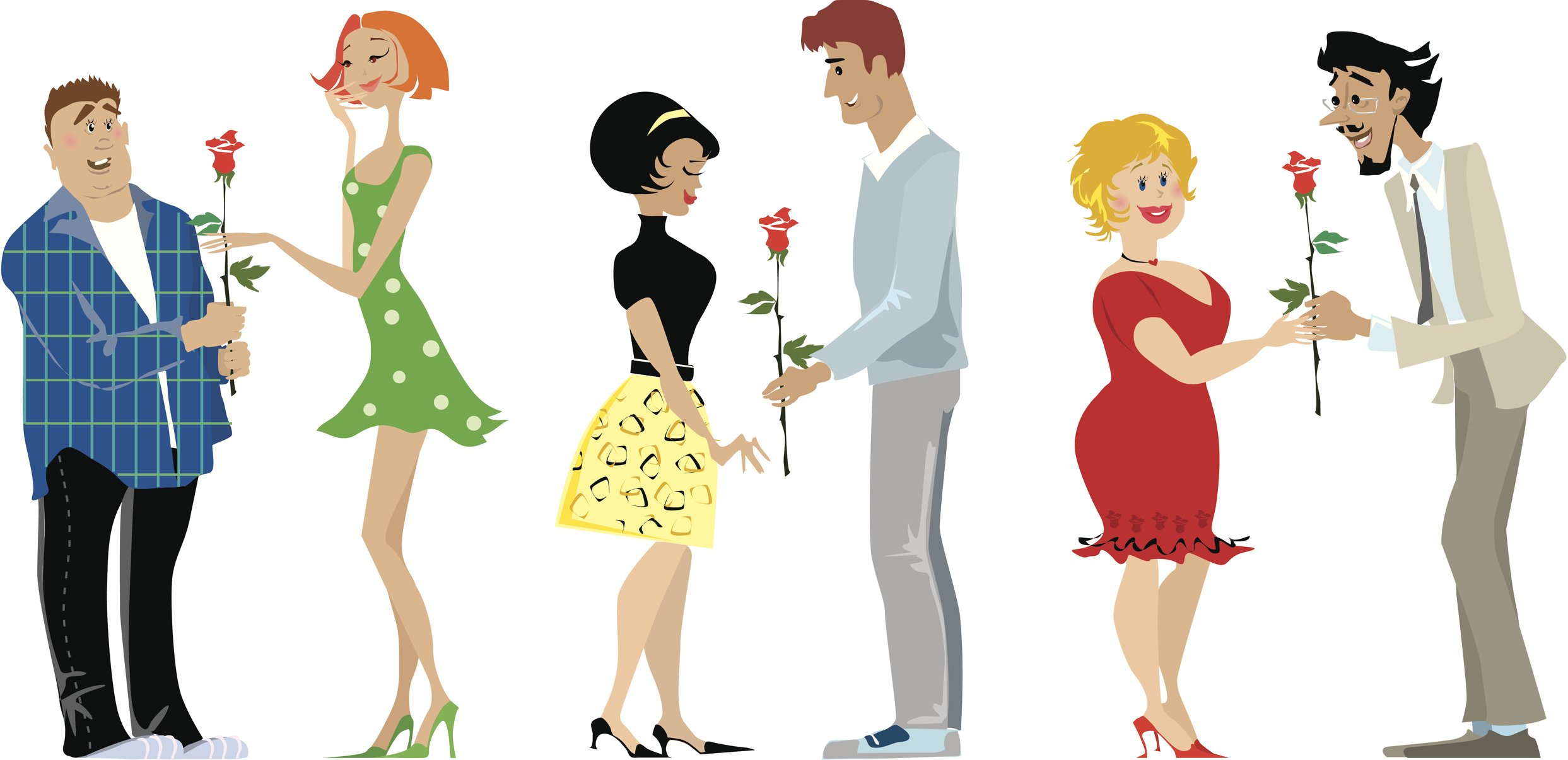 La idea de que los hombres tienen que ser más altos que las mujeres viene de nuestros ancestros. Ilustración de tres parejas distintas