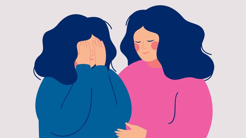 Illustration of a woman comforting a friend