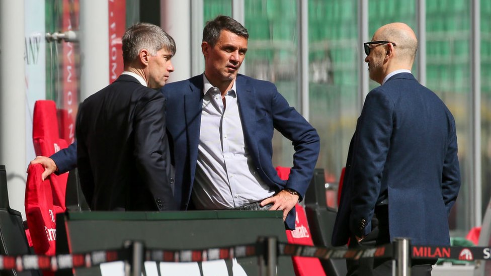 AC Milan Teknik Direktörü Paolo Maldini, Sportif Direktörü Frederic Massara ve CEO'su Ivan Gazidis