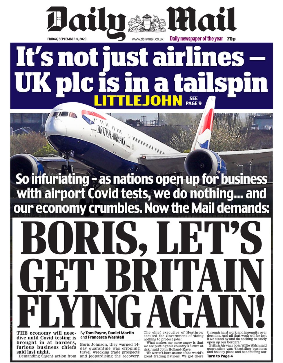 Front page of the Daily Mail