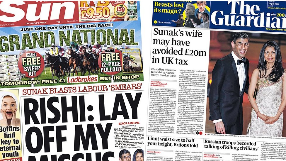 Composite image of the Sun and Guardian front pages.