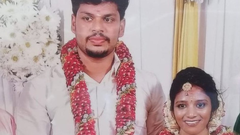 Suraj Kumar and his wife Uthra at their wedding
