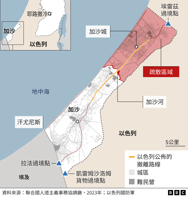地圖：加沙民眾南撤路線