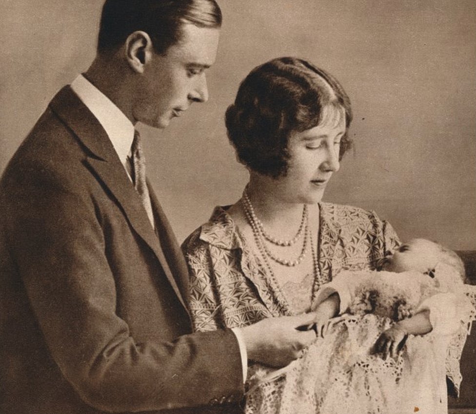 The Duke and Duchess of York (later King George VI and Queen Elizabeth) at the christening of their daughter the Princess Elizabeth