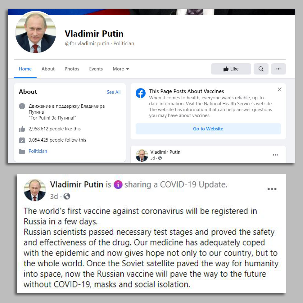 Screenshot of Putin impersonation Facebook page