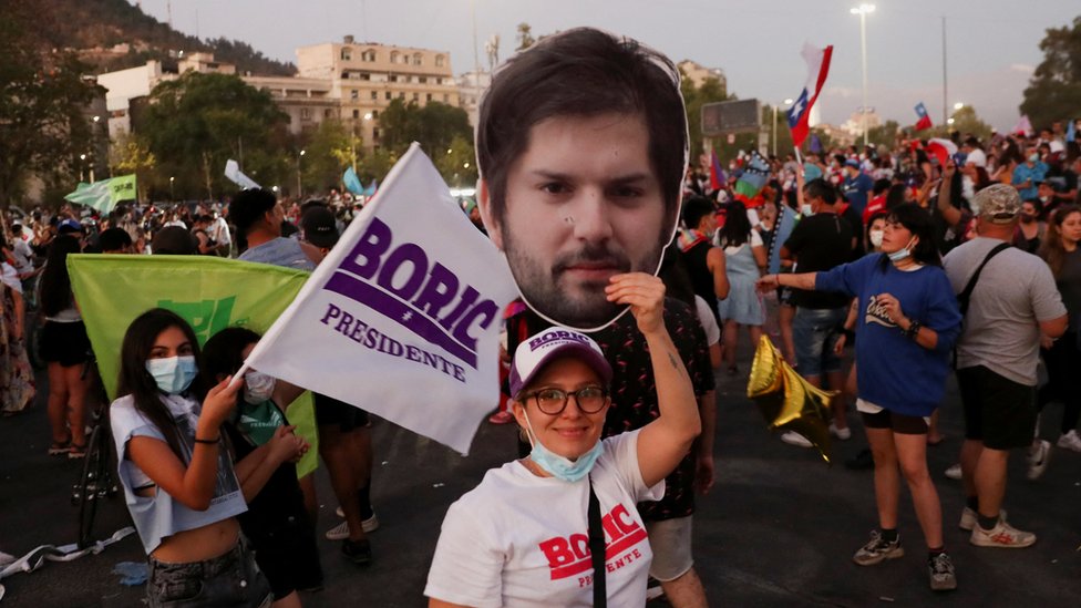 Supporters of Gabriel Boric celebrate after his win in Chile's presidential election