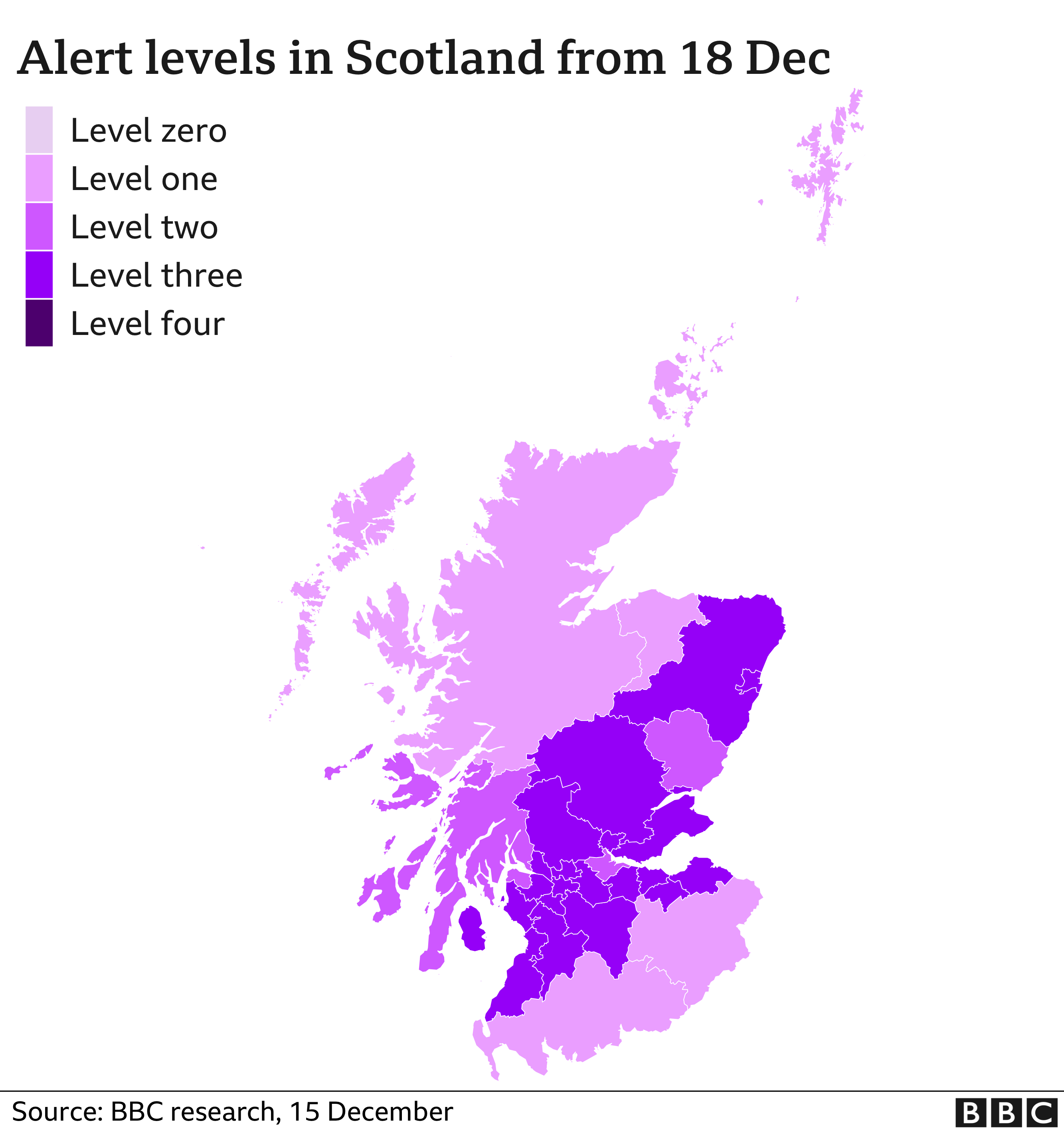 карта с указанием уровней ограничений по Шотландии