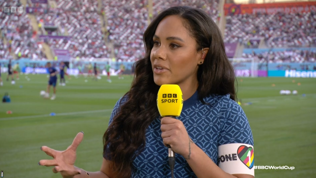 BBC pundit Alex Scott wore the OneLove armband prior to England's World Cup opener against Iran