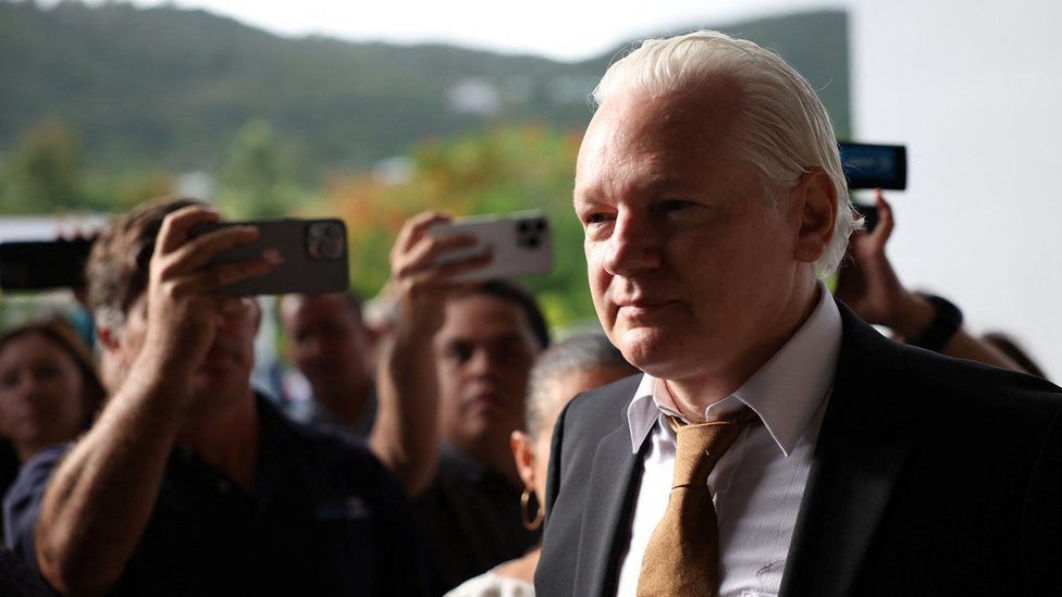 WikiLeaks founder Julian Assange arrives at a United States District Court in Saipan, Northern Mariana Islands, U.S., June 26, 2024