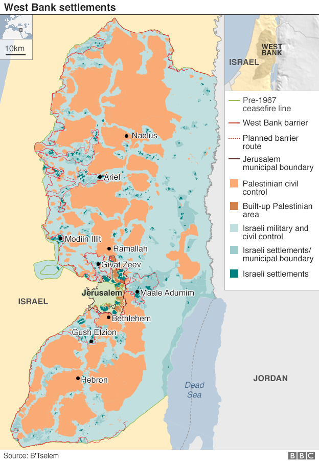 Карта населенных пунктов Западного берега