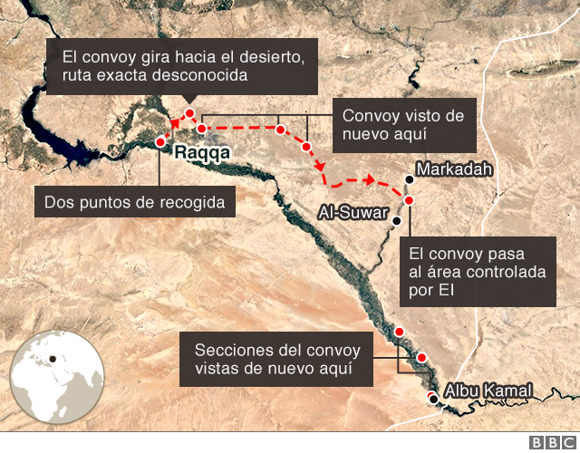Mapa del trayecto del convoy.