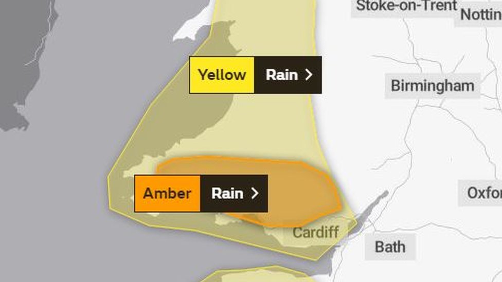 Желтое предупреждение распространяется на части юго-востока и юго-запада Уэльса