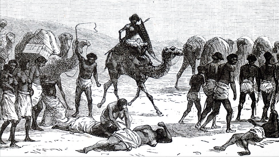 Гравюра, изображающая рабов-абиссинцев, которых увозят из Судана через пустыню к Красному морю, чтобы доставить в Джидду