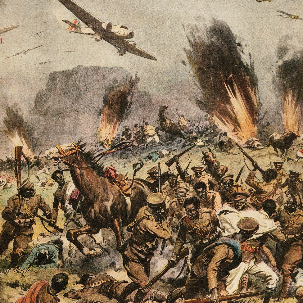 Битва при Амба Арадам, иллюстрированная Ахиллом Бельтрамом, которая появилась в «Доменика дель Коррьере», 1 марта 1936 г.