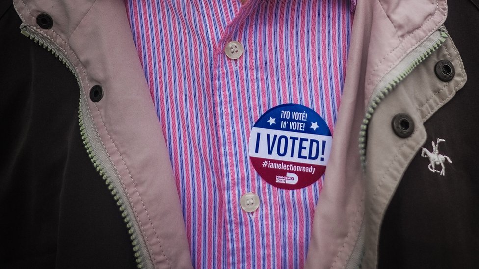 Man's chest with 'I voted!' sticker