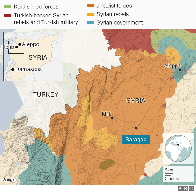 Карта Сирии с изображением Идлиба и Саракеба