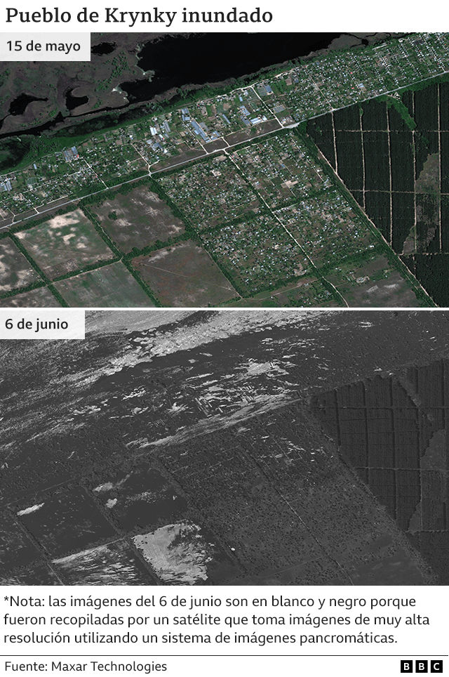 Imagen satelital de la inundación en Krynky