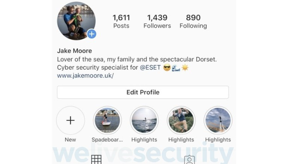 Jake Moore's Instagram page