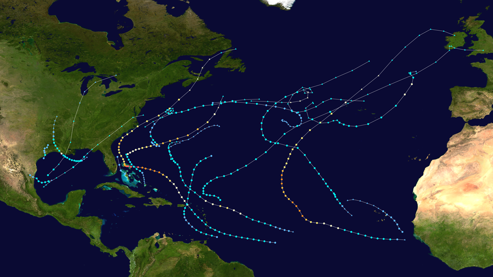 Percurso dos furacões no Atlântico Norte em 2019