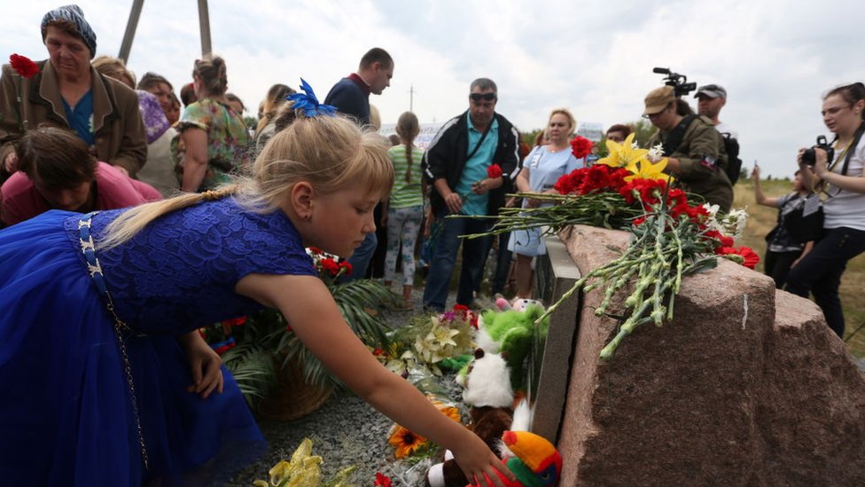 Tugu peringatan korban Malaysian Airlines MH17 di Donetsk, Ukraina, yang jatuh pada 17 Juli 2014.