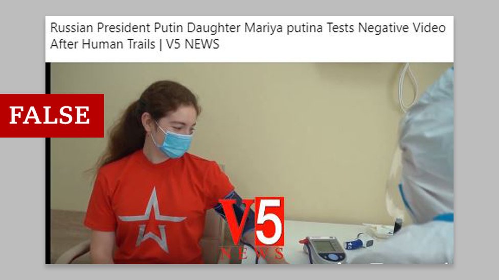 منشور يزعم أن هذه الفتاة التي تتلقى لقاح روسي الصنع هي ابنة بوتين.