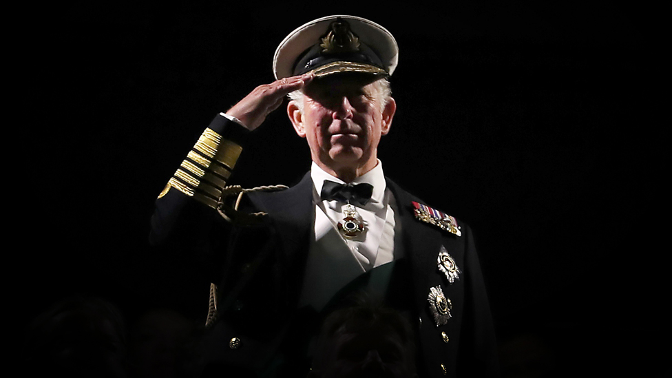 Prince of Wales, known as the Duke of Rothesay in Scotland, takes the salute during the Royal Edinburgh Military Tattoo at Edinburgh Castle.