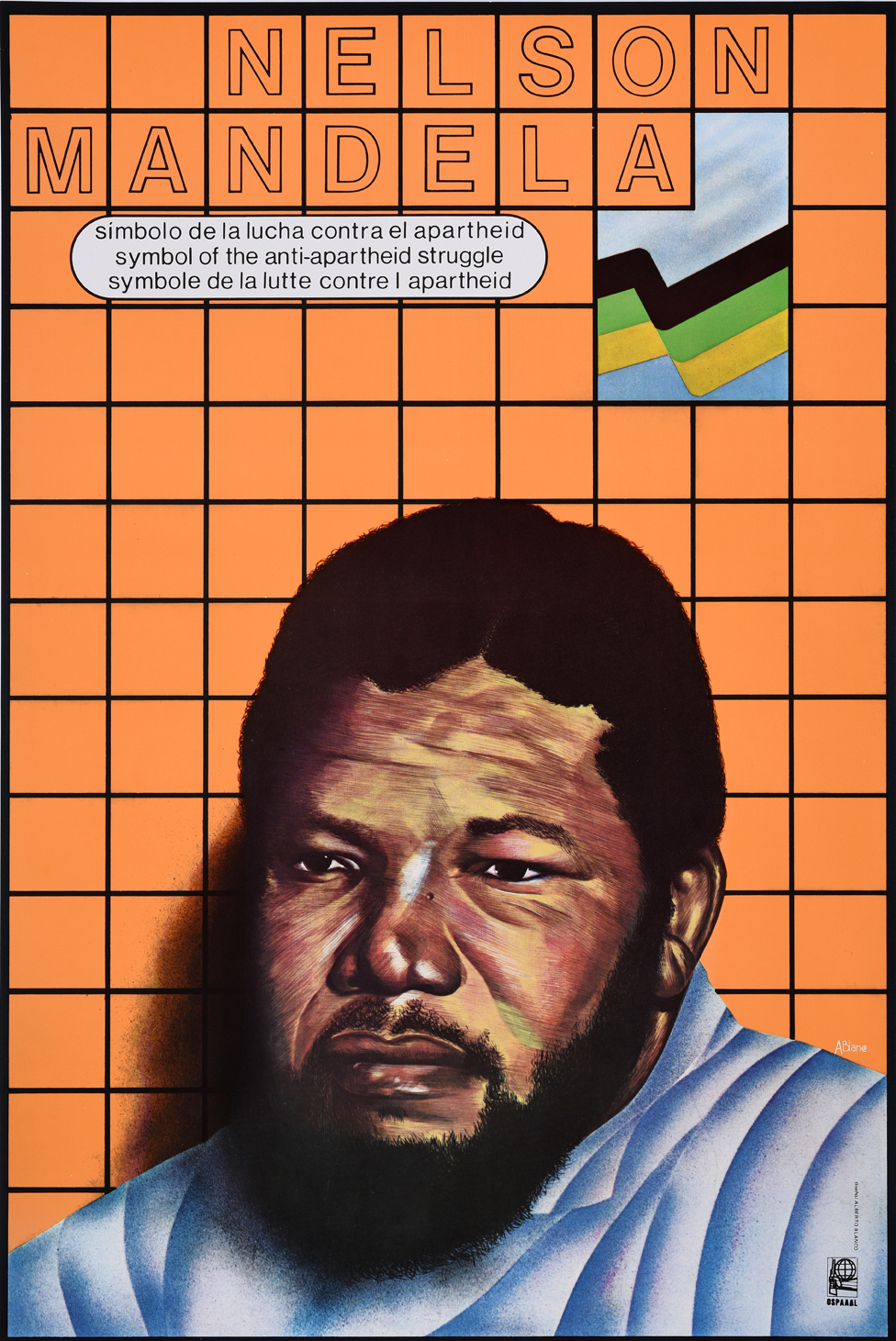 Плакат Ospaaal под названием «Нельсон Мандела, 1989 г.» со словами: «Символ борьбы против апартеида»