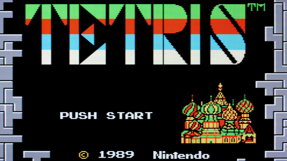 Screengrab of original Tetris title screen.