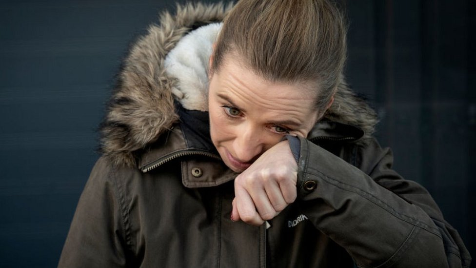 Danish MP Mette Frederiksen weeping, 26 Nov 20
