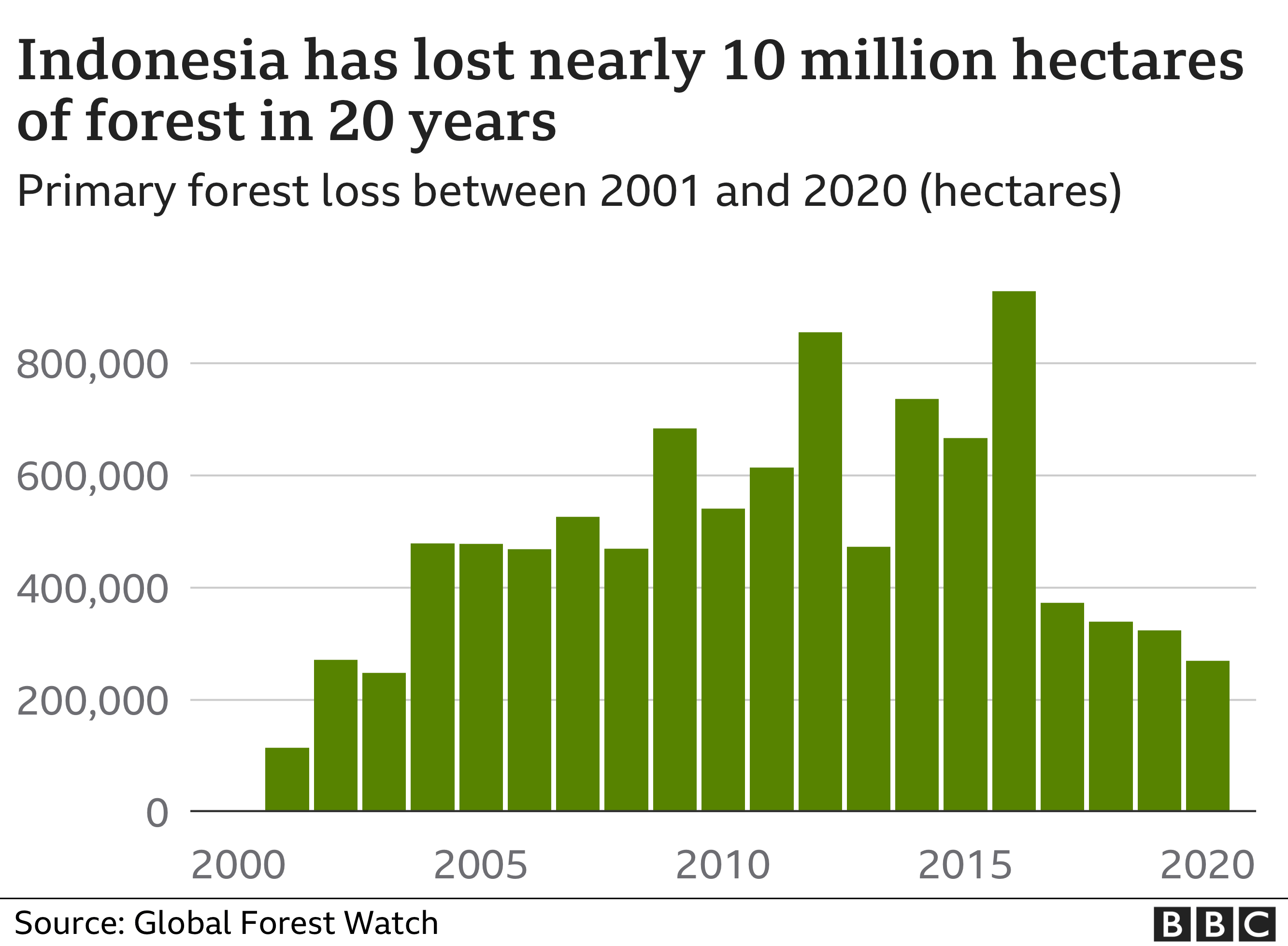 Bar chart showing annual forest loss in Indonesia