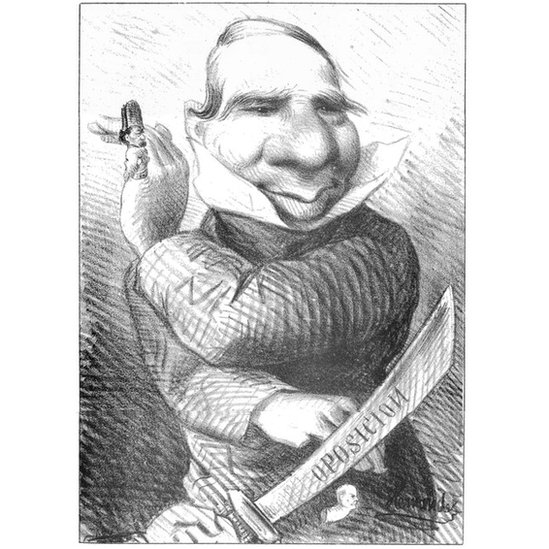 Benito Juárez en una caricatura política del grupo conservador del siglo XIX.