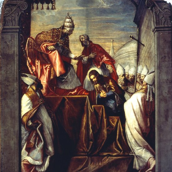 São Roque se apresentando ao papa, em imagem feita por Tintoretto, no século 16