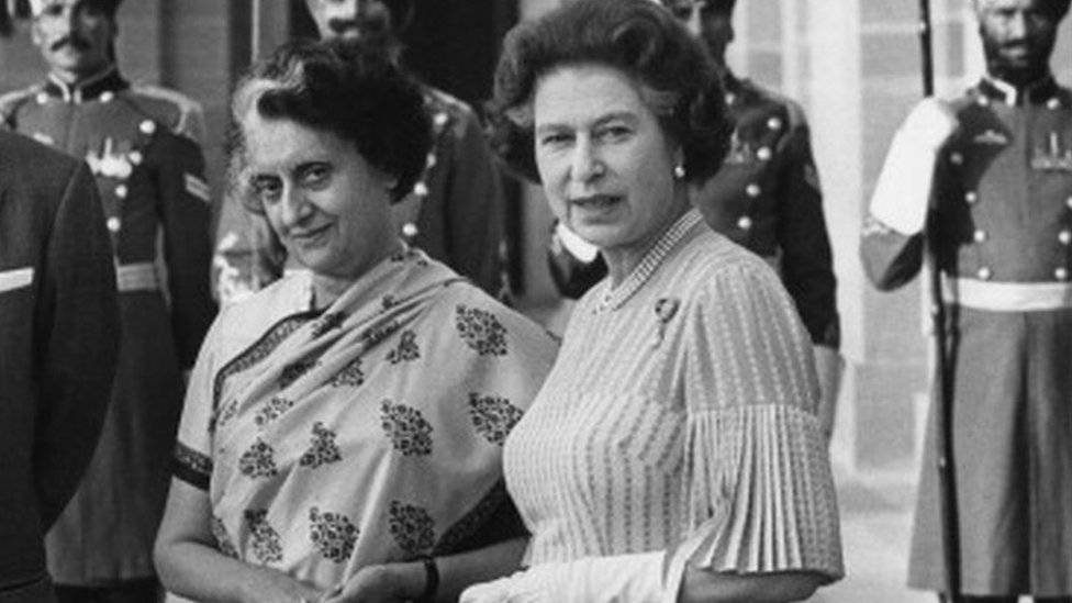 英國女王伊麗莎白二世同英迪拉·甘地在德里會面