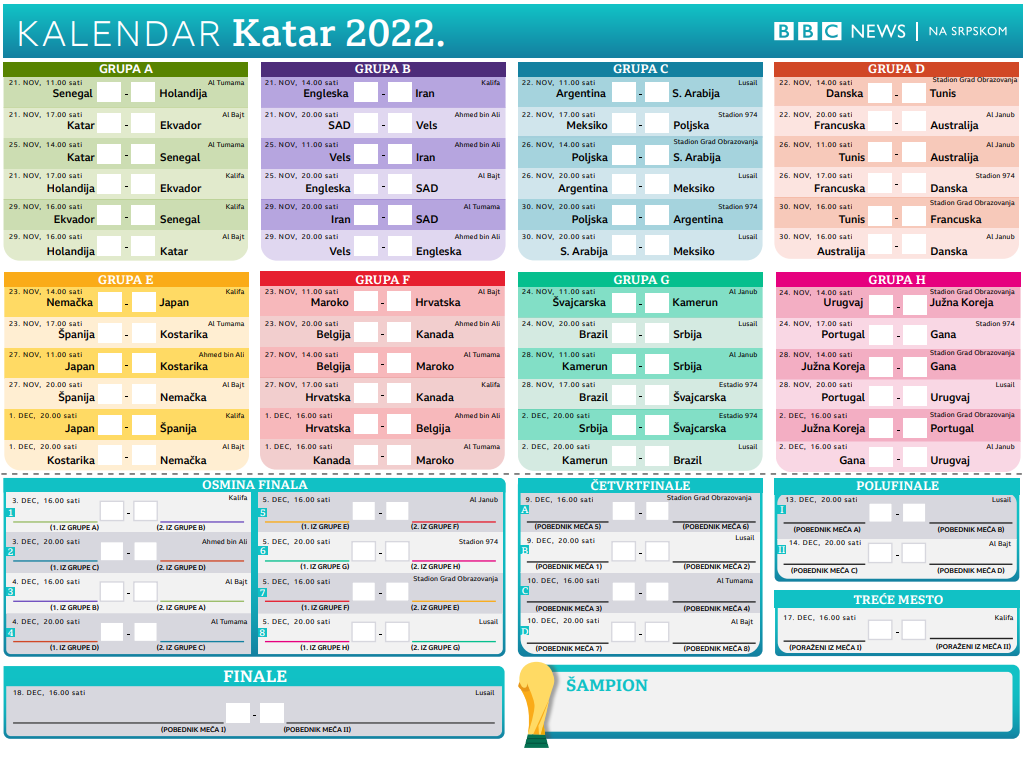 Katar, svetsko prvenstvo u fudbalu, svetsko prvenstvo, kalendar takmičenja, kalendar utakmica