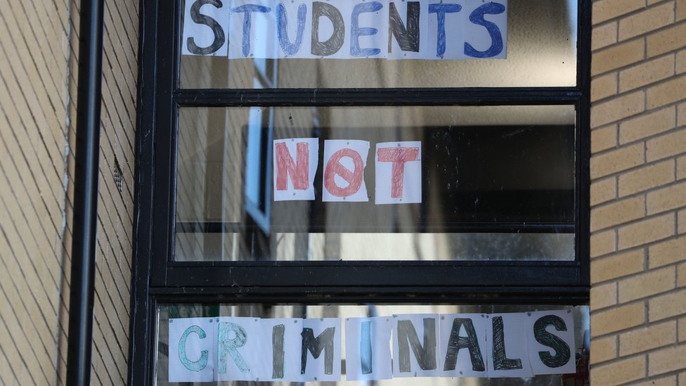 A sign at Murano Street Student Village in Glasgow, where Glasgow University students are being tested at a pop up test centre.
