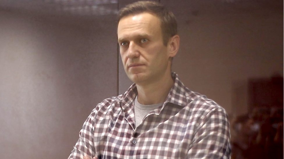 Tokoh oposisi Rusia Alexei Navalny dalam sidang di Pengadilan Moskow, 20 Februari 2021.