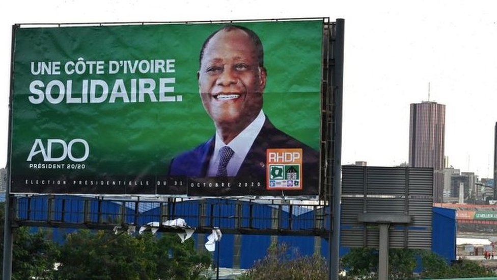 Mr Ouattara's campaign billboard appeals for unity in Ivory Coast