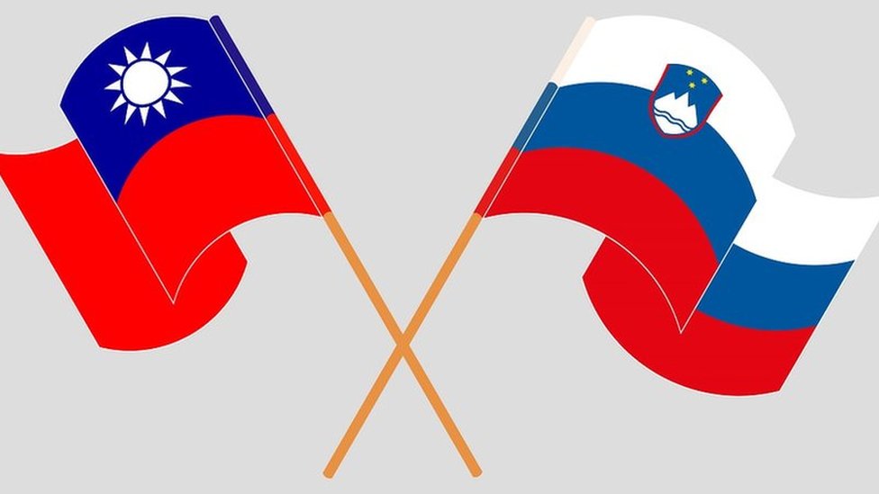 Crossed flags of Taiwan and Slovenia