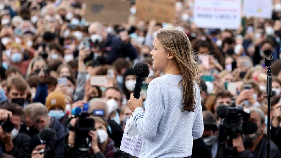 Climate activist Greta Thunberg addresses rally in Berlin (24 Sept)