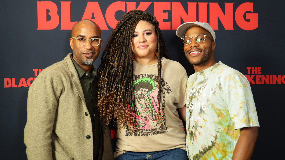 Tim Story, Tracy Oliver, Jermaine Fowler attend “The Blackening” LA tastemaker screening at the London West Hollywood at Beverly Hills on June 08, 2023 in West Hollywood, California