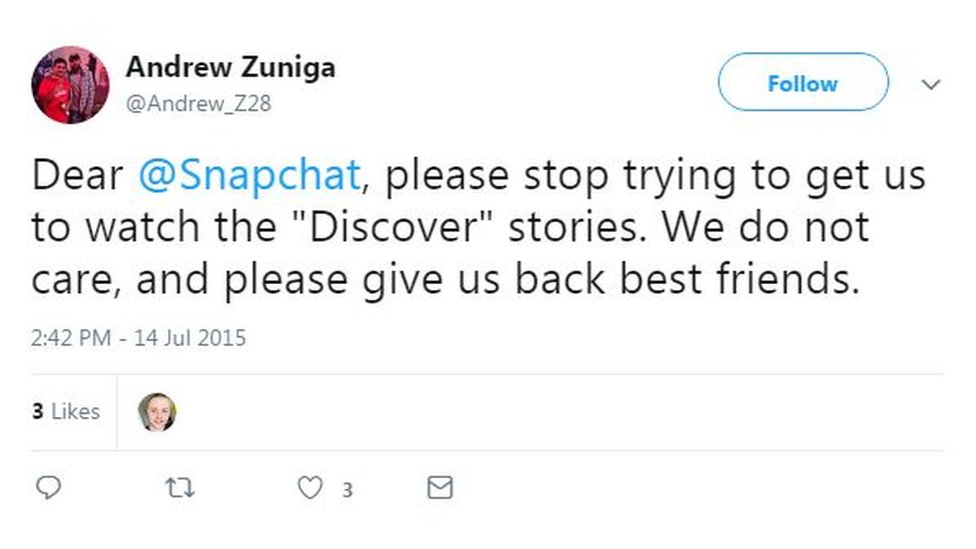 Твиттер Эндрю Зуниги просит Snapchat «вернуть нам лучших друзей»