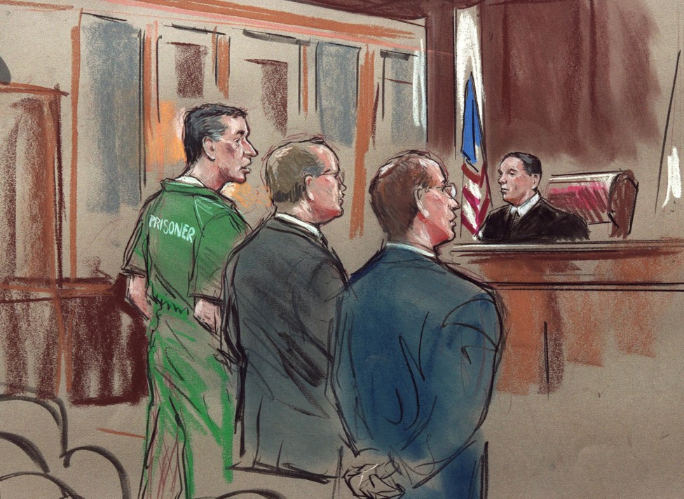 Court sketch of Hanssen (left) at his arraignment