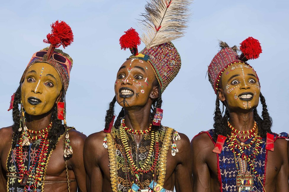 Wodaabe men perform ritual Yaake dance